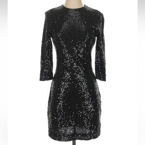 Vintage Cache Black Sequin Formal Dress Mock Neck Cocktail Holiday Y2K Size XS